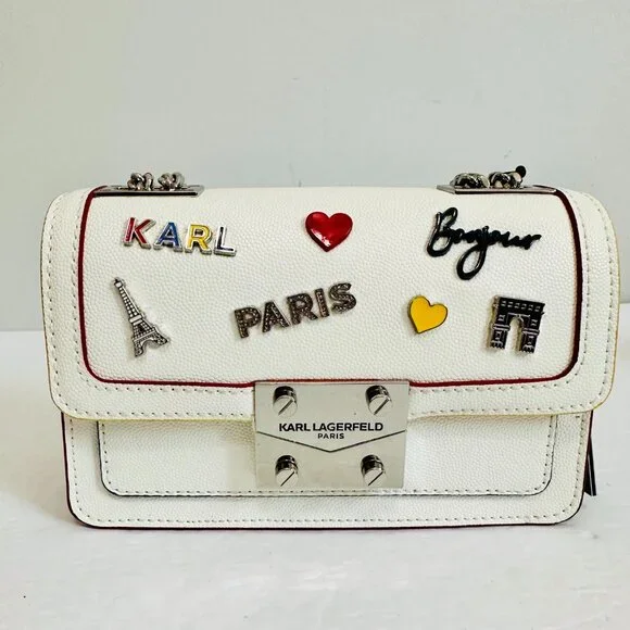 KARL LAGERFELD PARIS STUDDED EMBELLISHED RHINESTONE SMALL CROSSBODY BAG - Picture 4 of 14